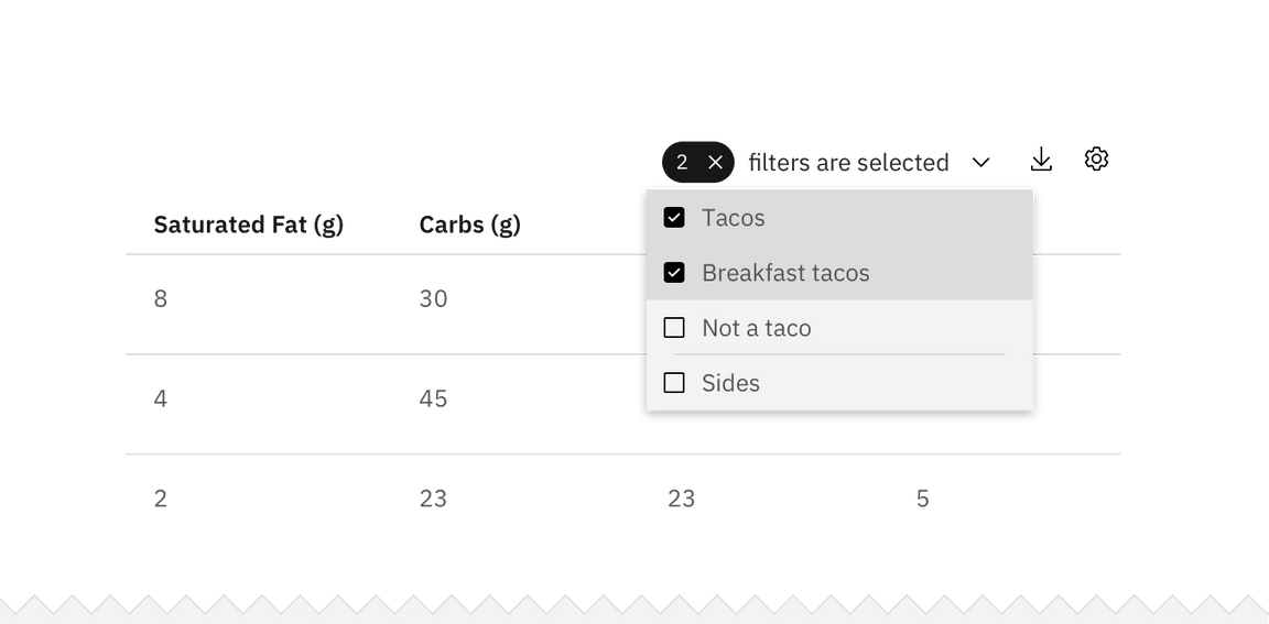 Example of a milti-selection filter in a checkbox set